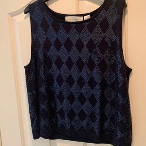 New Dana Buchman Women's knitted sleeveless top. Very dressy. Navy blue, size L.